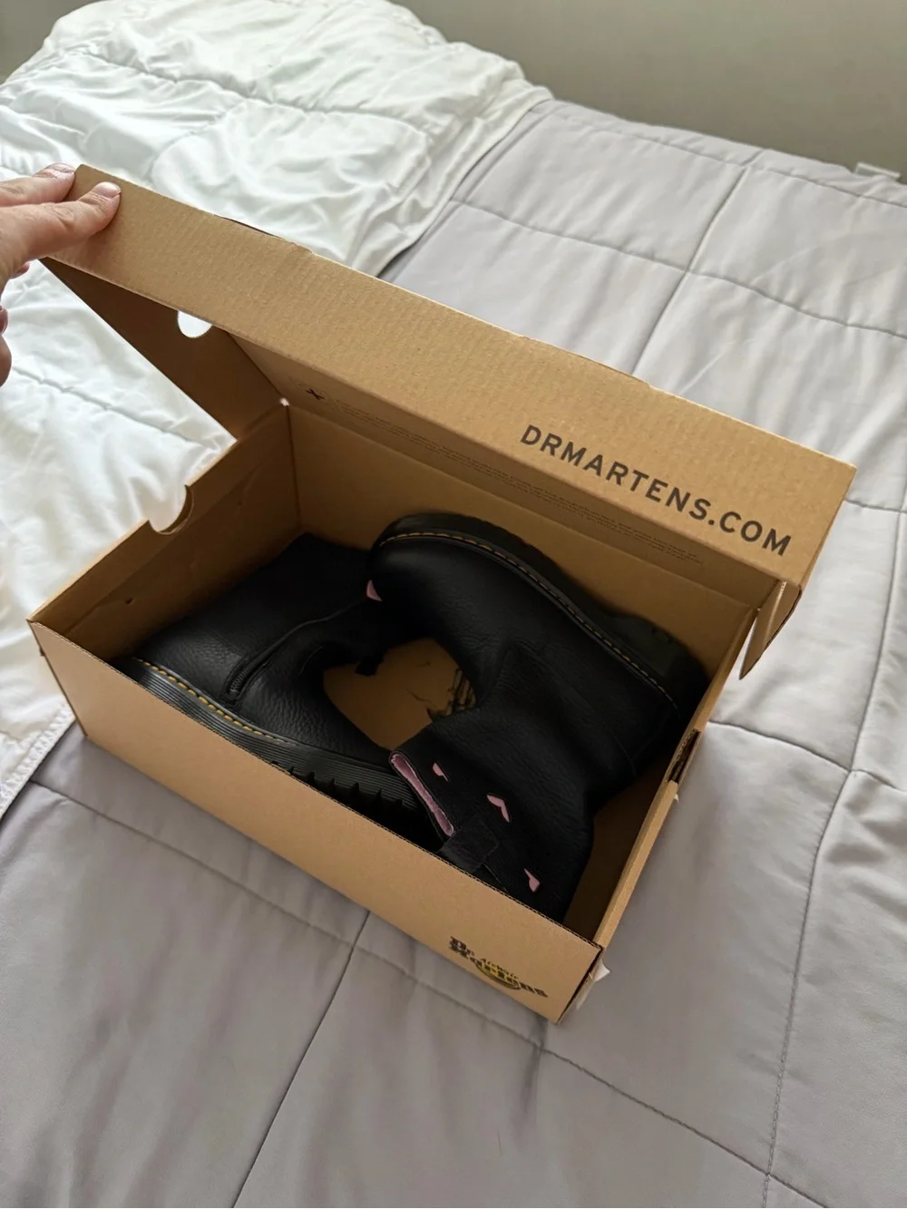 Dr. Martens Kids Black Leather Boots with Pink Heart Accents